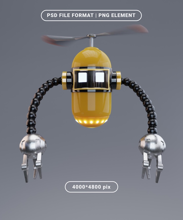 PSD robot drone giallo con braccia meccaniche