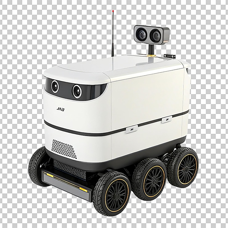 PSD robot de entrega autónomo en estonia renderizado en 3d aislado sobre un fondo blanco