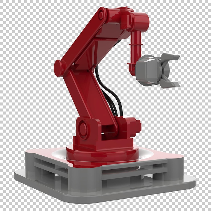 PSD robot de fábrica aislado en la ilustración de representación 3d de fondo transparente