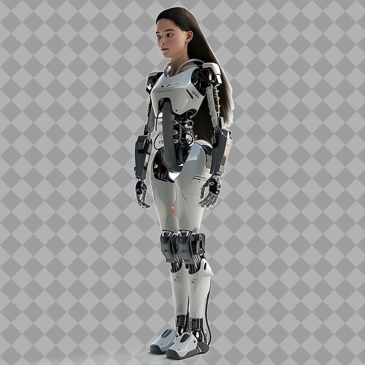 PSD un robot femenino con un robot en la espalda y la palabra robot en la parte inferior