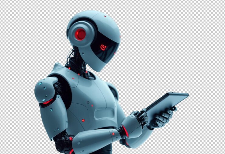 PSD un robot futurista envuelto en una tableta