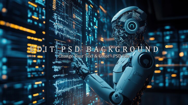 PSD robot futurista que interactúa con la interfaz digital
