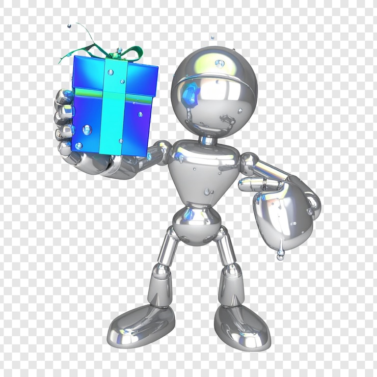PSD robot giving gift illustration futuristic graphic design