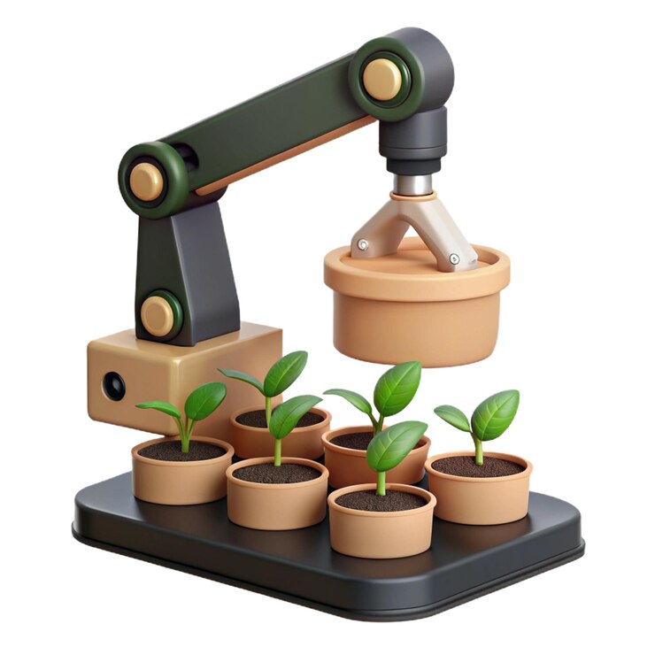 PSD un robot hizo una plantación con una planta que crece fuera de ella