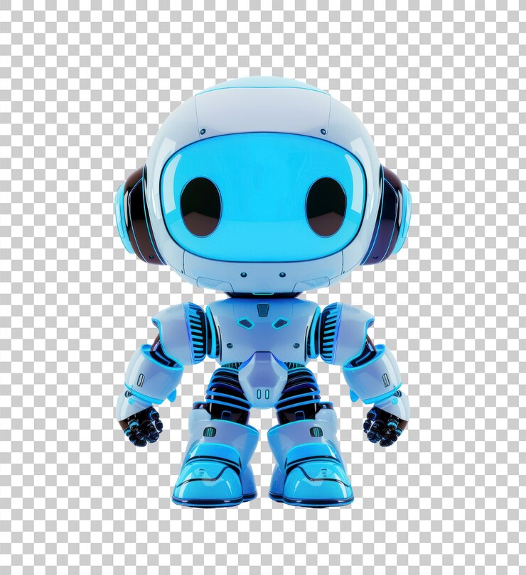 PSD el robot humanoide azul y lindo aislado sobre un fondo transparente