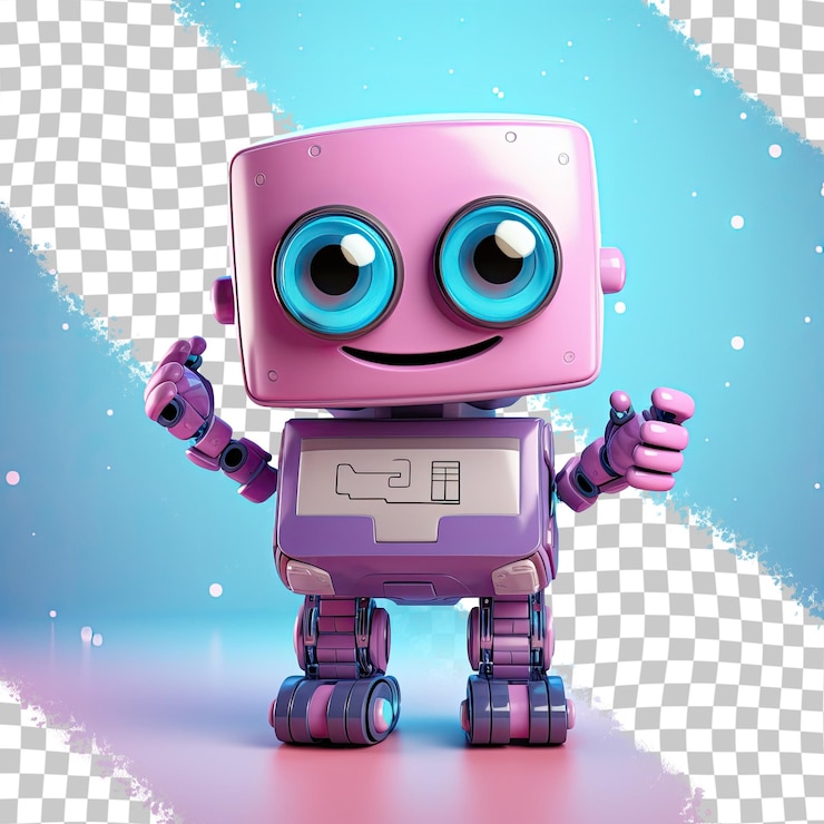 PSD robot humorístico animado sobre un fondo transparente