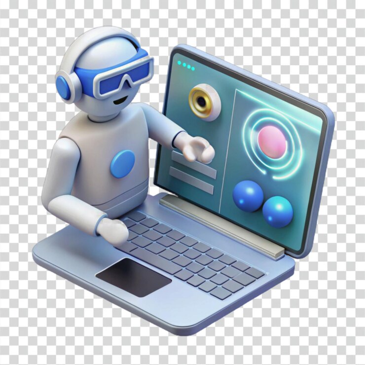 PSD robot de ia ayudando en la computadora portátil