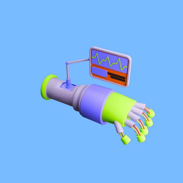 PSD un robot de icono 3d con un color púrpura y verde y con una línea de ecg
