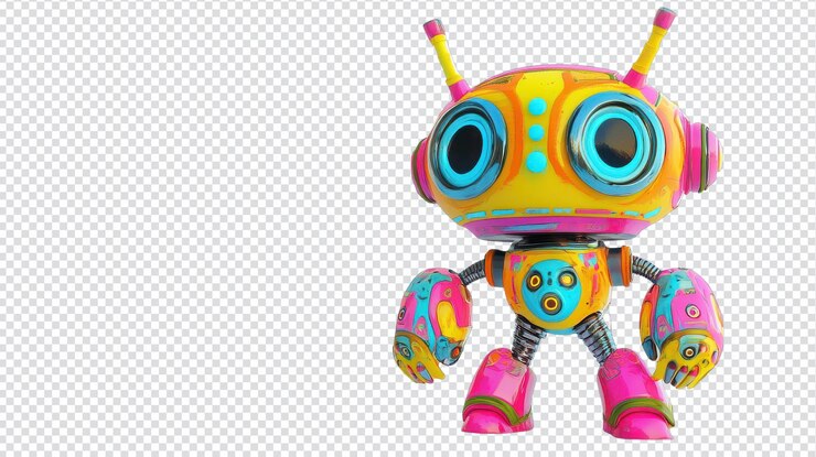 PSD robot de juguete caprichoso con colores brillantes perfecto para niños habitaciones para niños áreas de juego o ideas de regalos divertidos