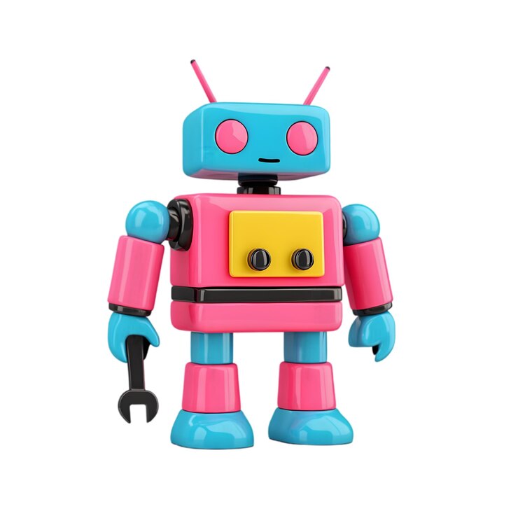 PSD robot de juguete colorido con llave inglesa rendering 3d de alta calidad para juguetes para niños y creative robotics co