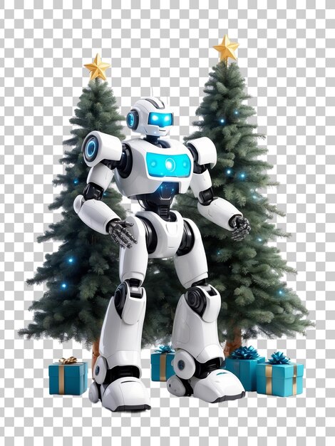 Robot de juguete futurista de pie en la cúspide de un nuevo año