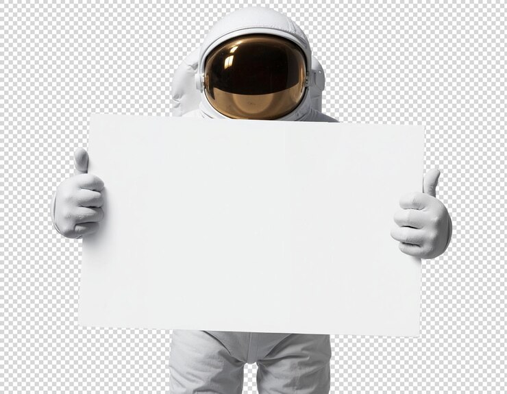 PSD robot con un letrero en blanco