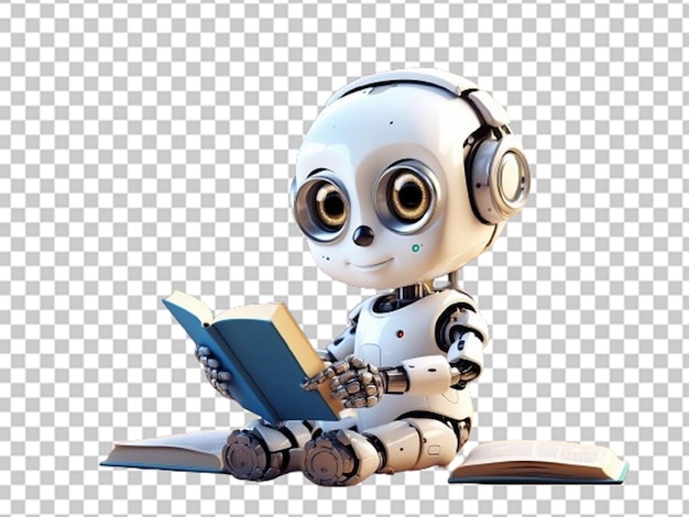 PSD robot lindo leyendo un libro sentado