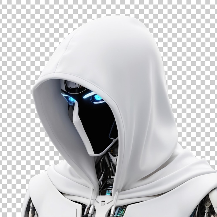 PSD un robot avec une lumière bleue sur son visage et la tête est faite par un robot