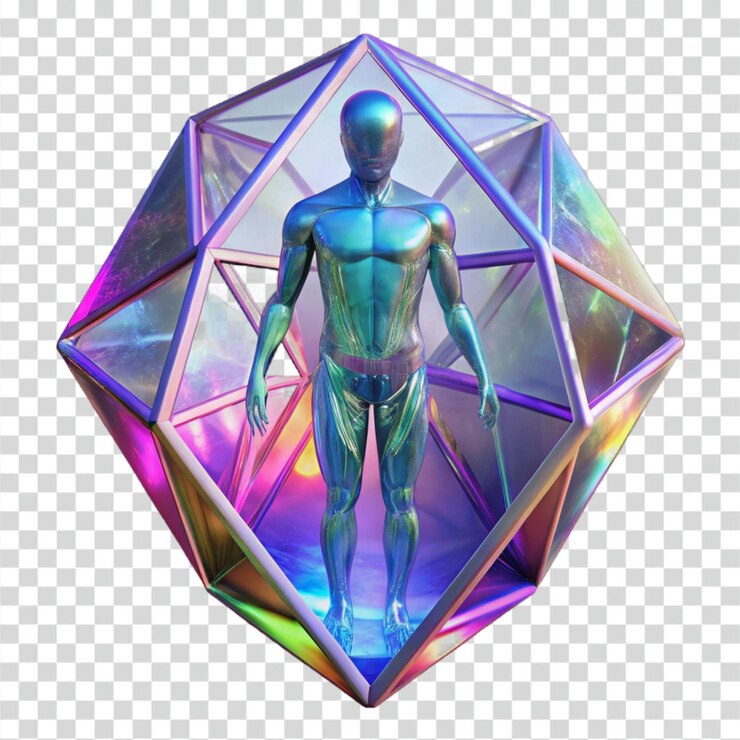 PSD robot metálico en el prisma holográfico