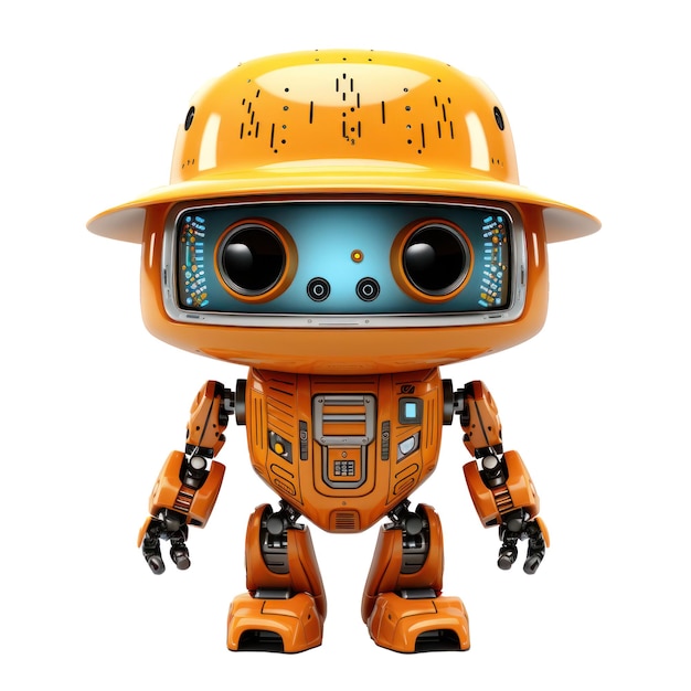 PSD un robot orange mignon isolé avec un grand chapeau