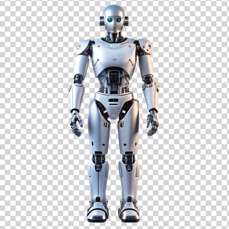 PSD un robot de pie sobre un fondo transparente