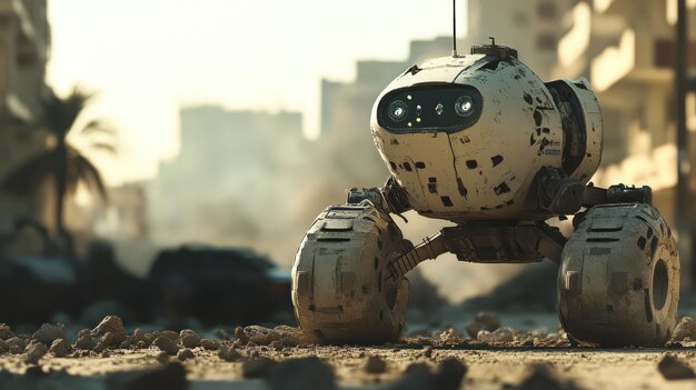 Robot post-apocalíptico en una ciudad desolada