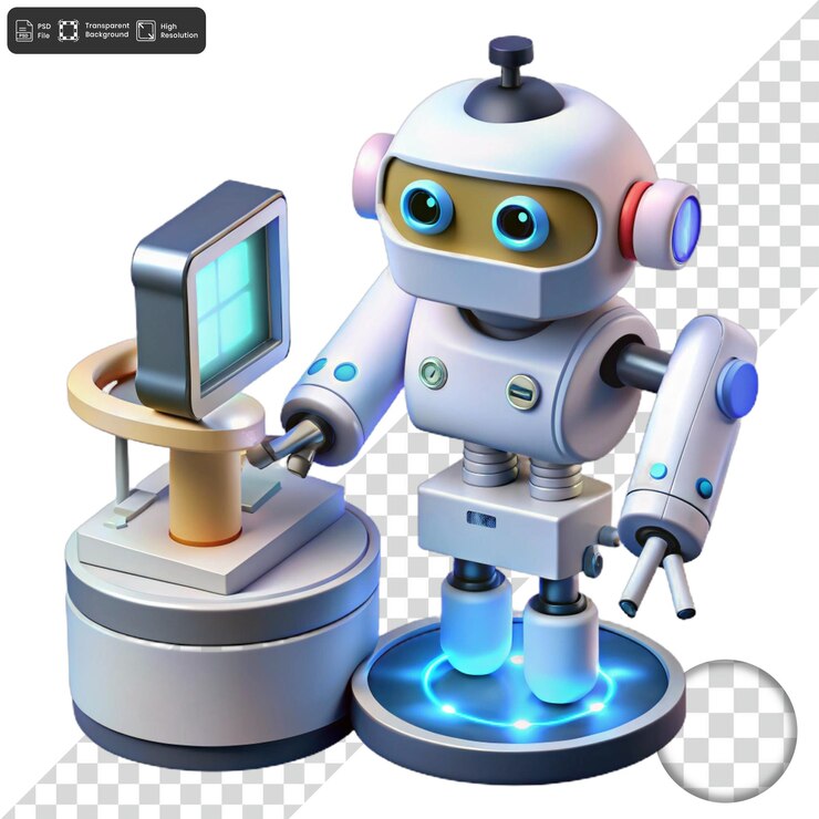 PSD un robot que está en una mesa con un monitor y un monitor