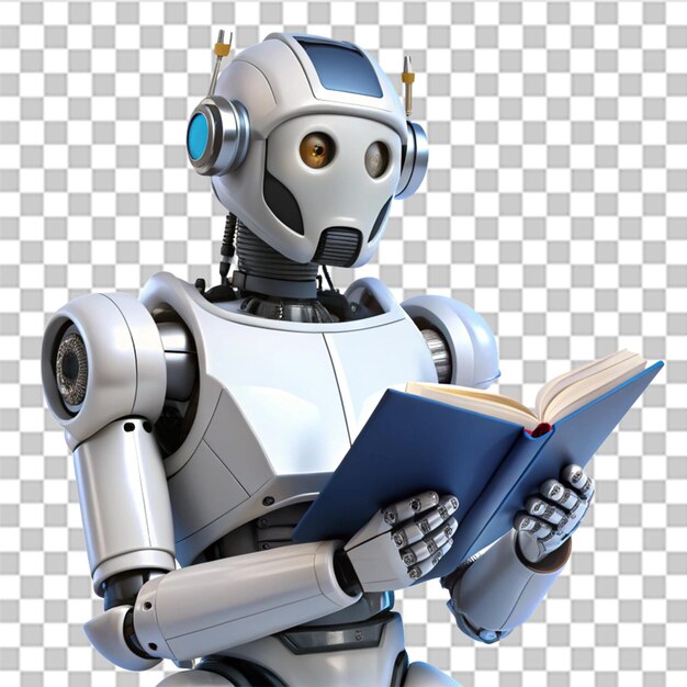 Robot reading isolated on transparent background