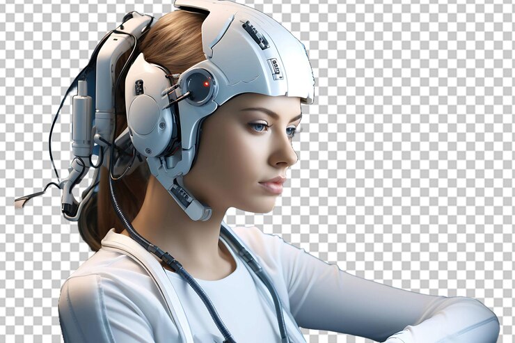 PSD robot recepcionista tecnología electrónica para adultos aislado sobre un fondo transparente