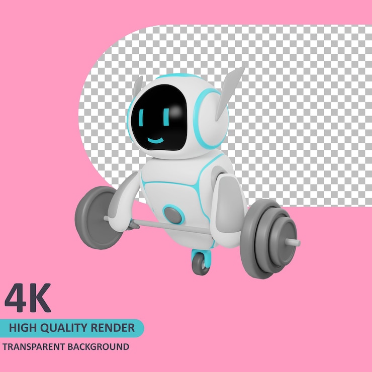PSD robot de renderizado de modelos 3d haciendo levantamiento de pesas