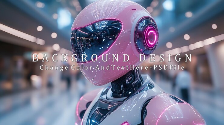 PSD un robot rosado futurista con un diseño elegante ambientado en un interior moderno