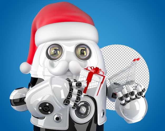 Robot Santa Tenant Un Caddie. Notion De Noël