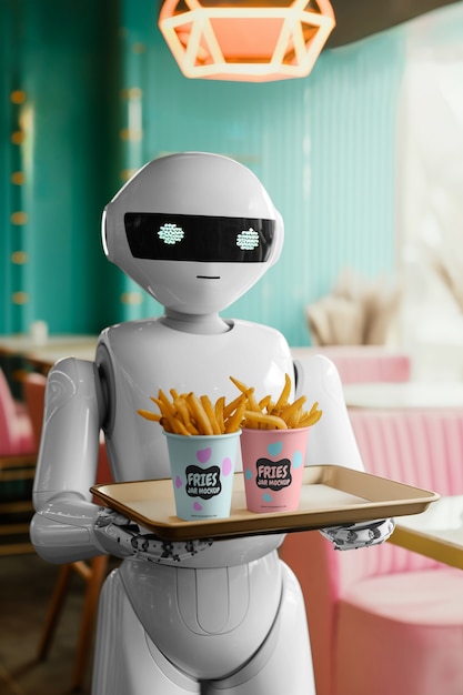 PSD robot serving food and drinks  mockup