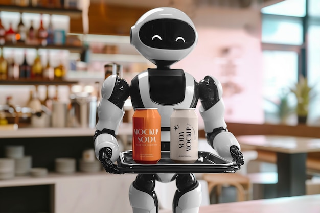 PSD robot serving food and drinks  mockup