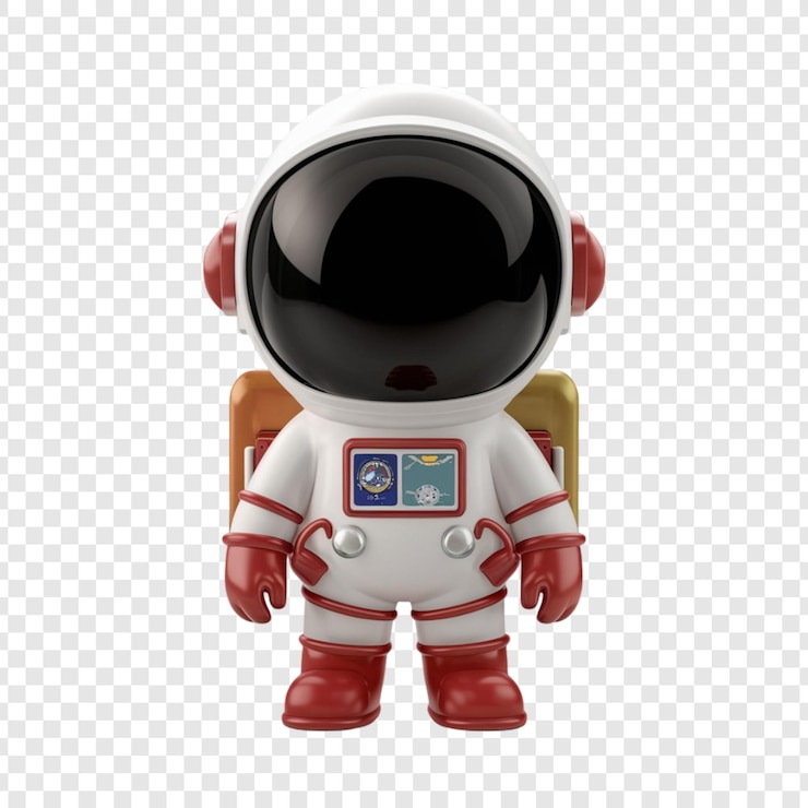 PSD un robot avec un signe qui dit astronaute sur lui