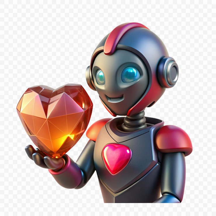 PSD un robot sosteniendo un objeto en forma de corazón con un corazón en el interior