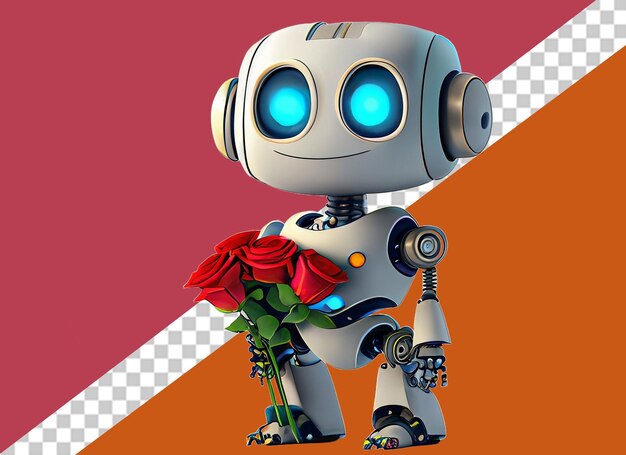 Robot Tenant Une Boîte Cadeau Et Des Fleurs