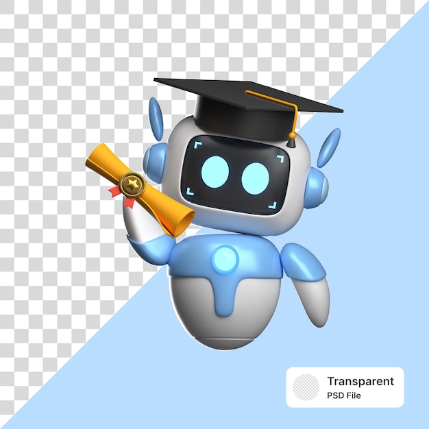 Robot with Graduation Cap and Diploma