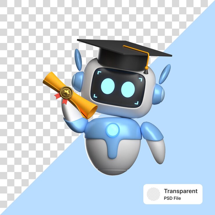PSD robot with graduation cap and diploma