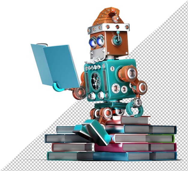 PSD roboter santa liest bücher