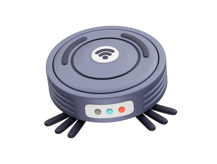 PSD roboter-staubsauger mit kontrolltafel-symbol 3d-render-illustration