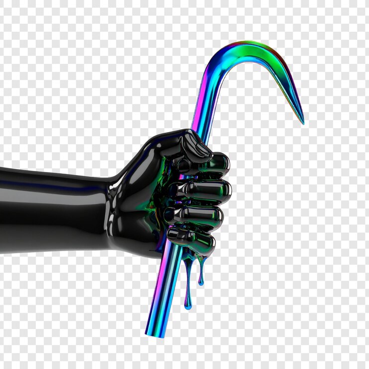 PSD robotic hand holding colorful crowbar digital illustration