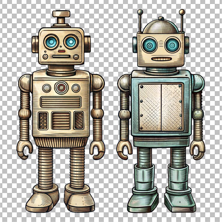PSD robots de mantenimiento predictivo esbozo de estilo de grabado clásico aislado en un fondo transparente