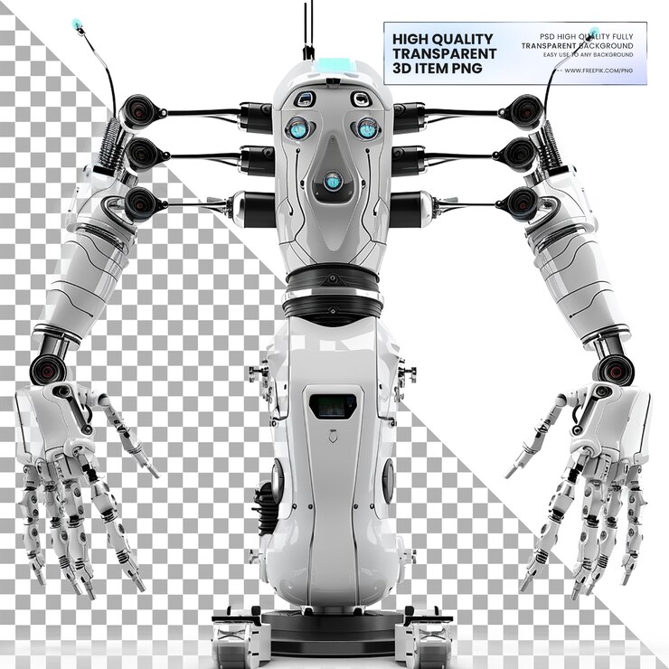 PSD robots quirúrgicos que ayudan a los cirujanos a realizar operaciones precisas en un fondo transparente