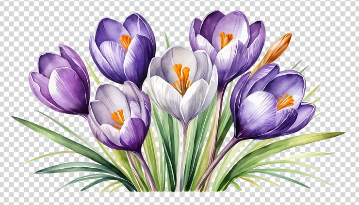 PSD roca de crocus viñeta acuarela de una planta escocesa tradicional y simbólica 2