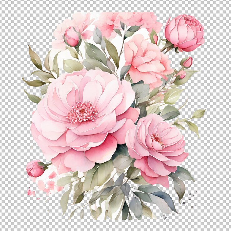 PSD roca de flores en acuarela