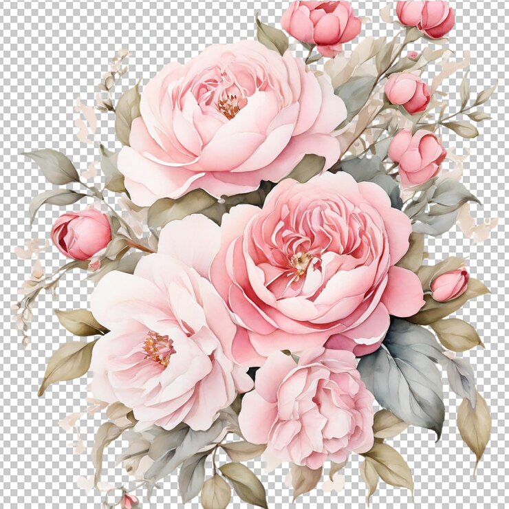 PSD roca de flores en acuarela