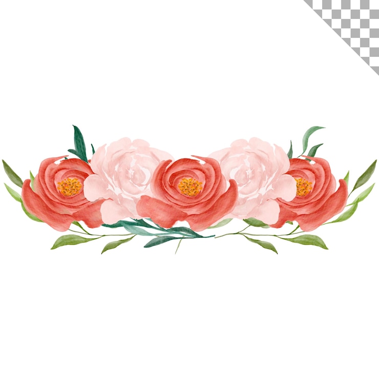 PSD roca de flores de color rosa acuarela elemento de diseño con tema floral