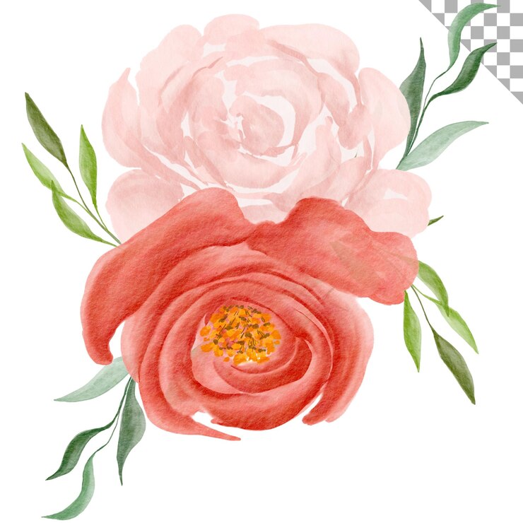 PSD roca de flores de color rosa acuarela elemento de diseño con tema floral