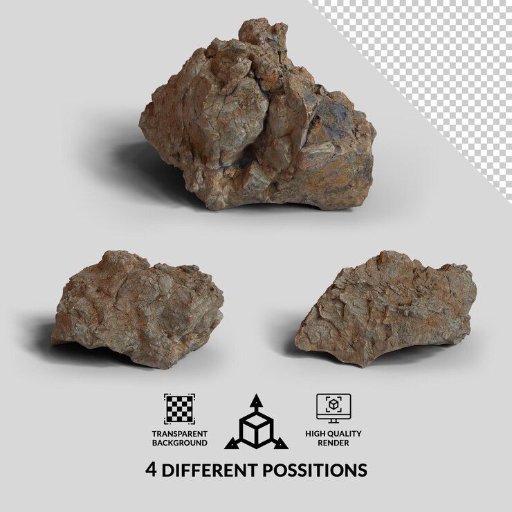 PSD roca con sombra transparente y 4 posesiones diferentes png roca grande transparente