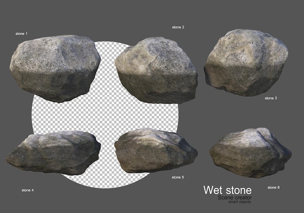 Rocas mojadas de varias formas