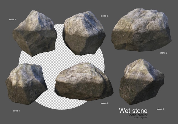 Rocas mojadas de varias formas