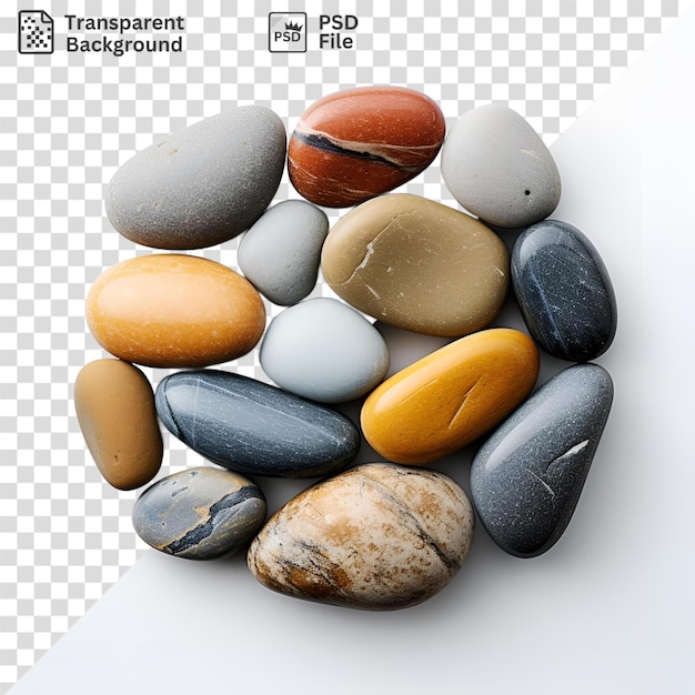 PSD rocas psd de varios colores y tamaños dispuestas en un patrón circular sobre un fondo aislado