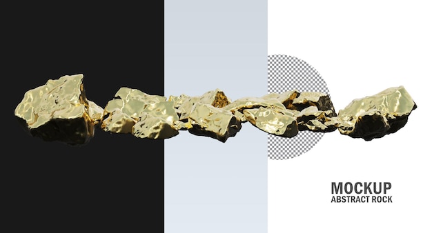 PSD roches d'or et roches d'argent isolées, chemin de détourage métallique d'or et d'argent, or et argent bruts